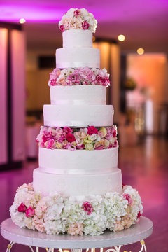 Traditional Large Many Tiers Wedding Cake Decorated Flowers