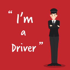 Driver character on red background flat design