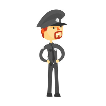Police officer character wearing uniform cartoon vector Illustration