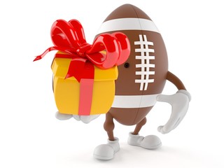 Rugby character holding gift