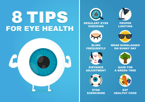 8 Tips For Eye Health Infographic. How To Health Care Eyes