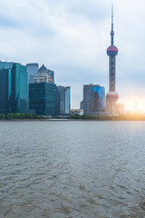 shanghai cityscape and skyline at dusk