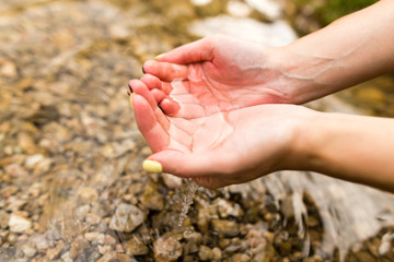 water in the spring in the hands