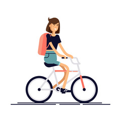 Fototapeta na wymiar Happy girl riding a bicycle. Vector illustration