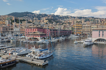 Fototapeta na wymiar Panoramic colorful view of the port Genoa, Italy