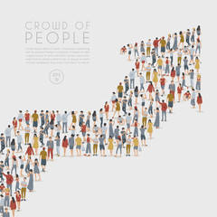 Crowd of People Standing in The Shape of Arrow on White Background : Vector Illustration