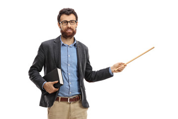 Teacher with a book and a wooden stick