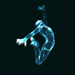 Gymnast. Man. 3D Human Body Model. Gymnastics Activities for Icon Health and Fitness Community. Vector Graphics Composed of Particles.