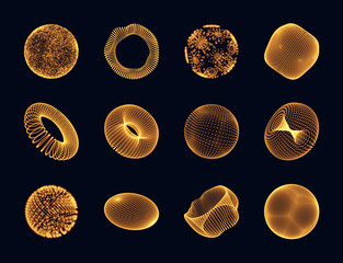 Geometric shape for design. The torus consisting of points. The sphere consisting of Points. Molecular grid. 3D technology style. Vector illustration.