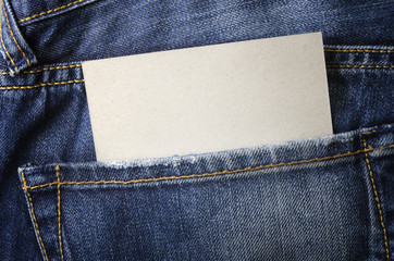 Close up view of empty business card in jeans pocket
