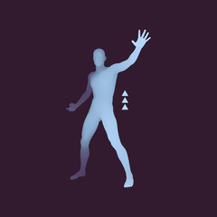 Fototapeta na wymiar Vector man with hand up to stop. Human showing stop gesture. 3D model of man. 3D vector illustration.