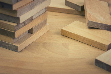 Wooden blocks. Strategy game as a business plan for team work.