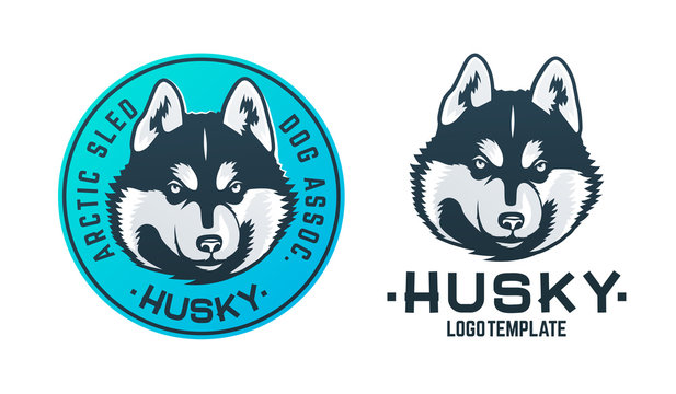 Set of husky dog logo and emblem isolated on white background. Vector illustration.