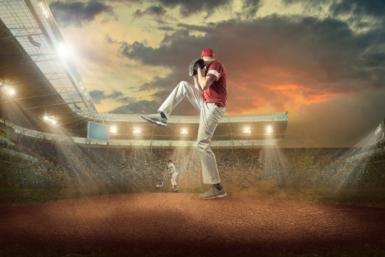 Baseball players in action on the stadium.