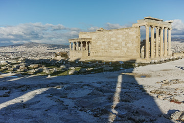 The Erechtheion an ancient Greek temple on the north side of the Acropolis of Athens, Attica, Greece