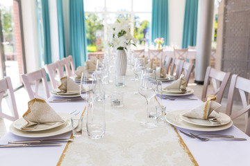 Dining table setting with decorations