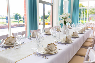 Dining table setting with decorations