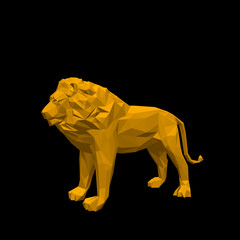 Polygonal lion. Isolated on black background. 3D Vector illustration.