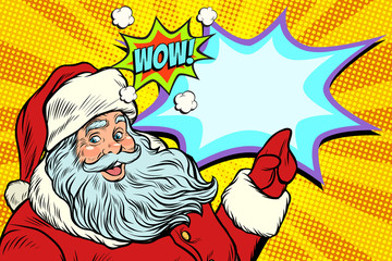 Wow Santa Claus, New year and Christmas - obrazy, fototapety, plakaty