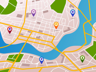 Navigation maps with gps pins icons