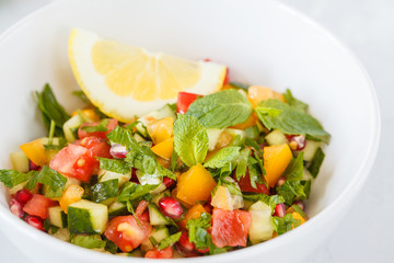 salad tabbouleh, rustic concrete background