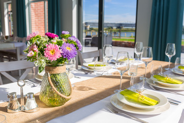 Dining table setting with decorations