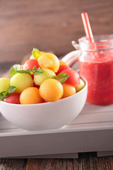 fruit salad and smoothie