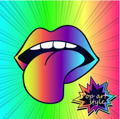 A bright and stylish neon pop art poster - sexy lips and tongue. The poster is ready for printing