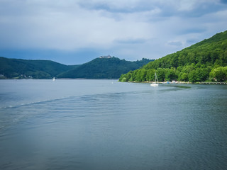 The lake Edersee in Germany on a cloudy day
