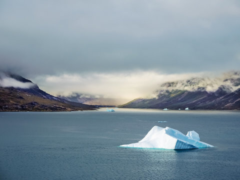 The Prins Christian Sund in Greenland, ice floes and glaciers