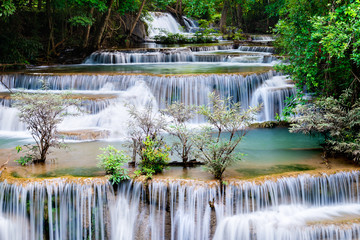 Beautiful waterfall in the national park forest at Huai Mae Khamin Waterfall, Kanchanaburi Thailand