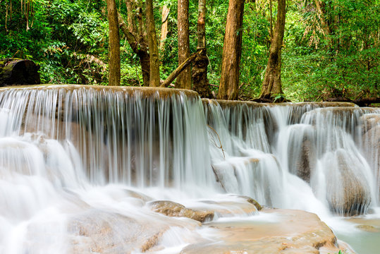 Beautiful waterfall in the national park forest at Huai Mae Khamin Waterfall, Kanchanaburi Thailand © tumeyes