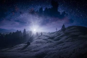 Cercles muraux Nuit Deep night in a Carpathian valley