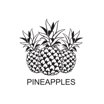 black image of pineapple tropical fruits
