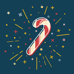 Colored Christmas candy cane icon in thin line style