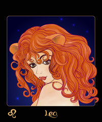 Leo. A young beautiful girl In the form of one of the signs of t