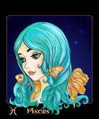 Pisces. A young beautiful girl In the form of one of the signs o