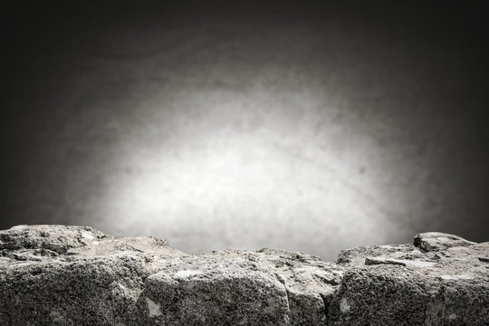 Rock Table Background And Gray Dark Wall Space 