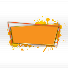 Modern orange frame, gold edges, grunge splatter stains, vector illustration. Abstract rectangle banner concept, striped background. Abstract geometric frame, orange colour, space for text.