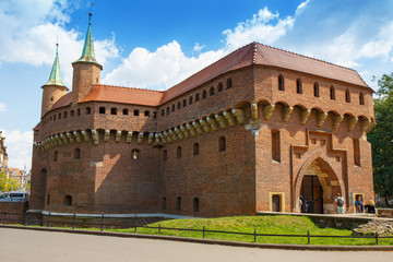 Ancient fortress. Barbican in the Polish city of Krakow.