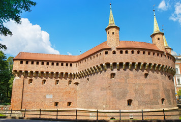 Fototapeta premium Ancient fortress. Barbican in the Polish city of Krakow.
