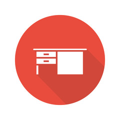 Writing desk flat design long shadow glyph icon