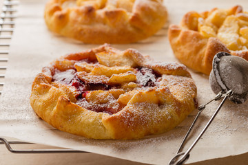 Homemade galette with plum and pears