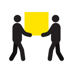 Two men carrying big square box in hands silhouette