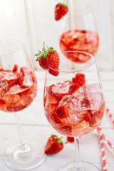 Fresh strawberry cocktails on ice