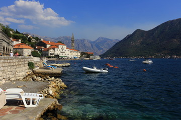 Fototapeta na wymiar Beautiful mediterranean landscape - town Perast, Kotor bay (Boka Kotorska), Montenegro
