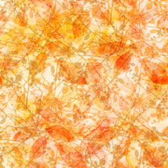 Golden yellow autumn leaves and branches, seamless pattern