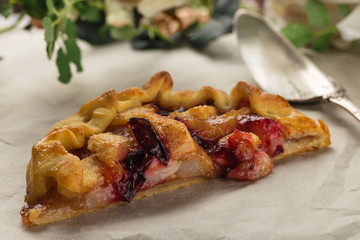 Homemade galette with plum and pears