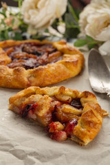 Homemade galette with plum and pears