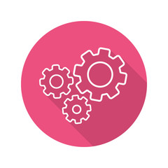 Cogwheels flat linear long shadow icon
